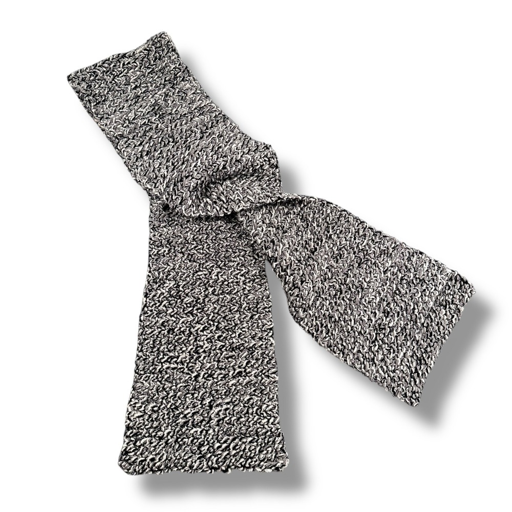 Chunky Handmade Knit Scarf Black White Gray Speckled Cozy Winter Accessory 427